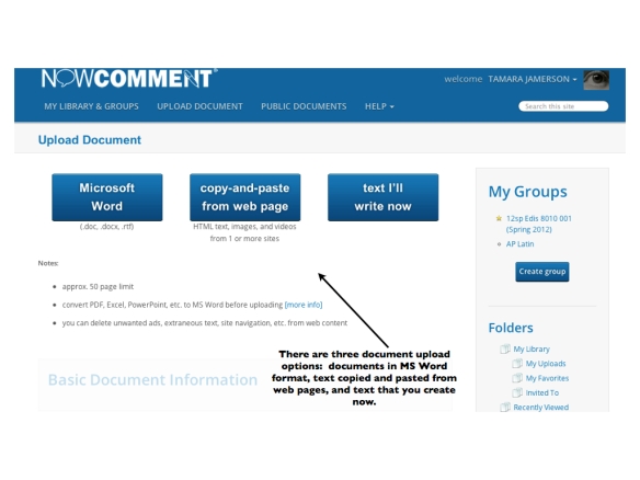 NowComment - Upload Document Options